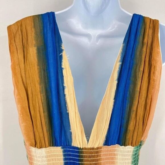 NWT Poof New York Womens Striped Colorblocked V Neck Maxi Dress Multicolor Large - Picture 4 of 10